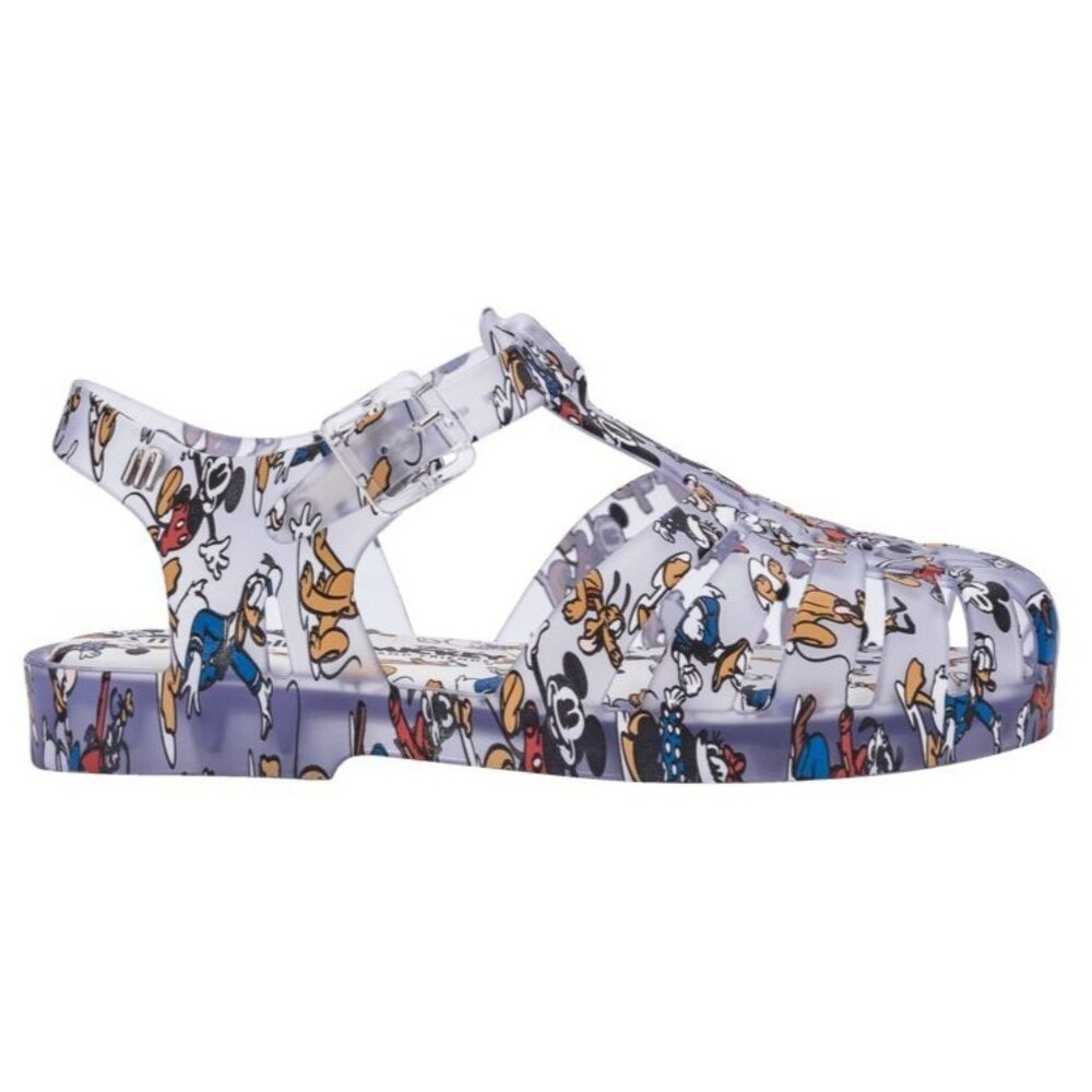 Disney x Mini Melissa Size 2 Gray Mickey & Friends Roman Fisherman Jelly Sandals